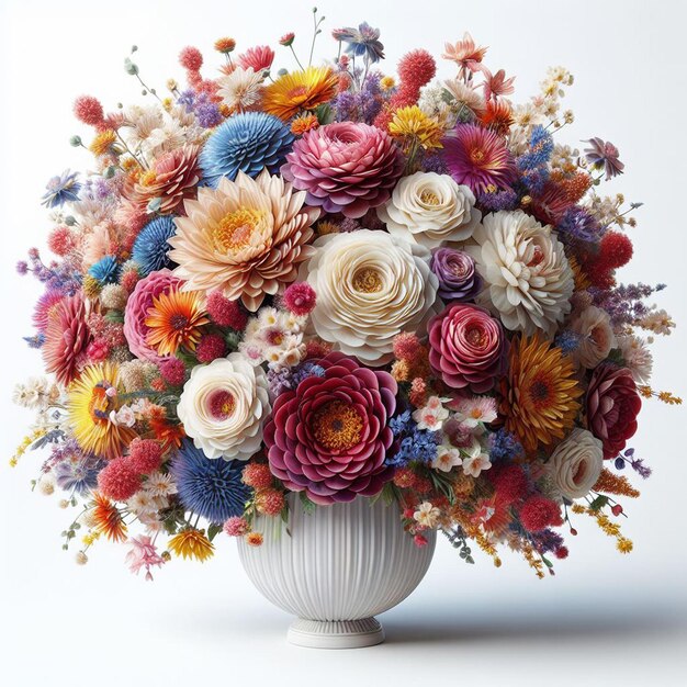 Arte vettoriale iperrealistica giorno di san valentino bouquet di fiori colorati vaso con sfondo bianco isolato