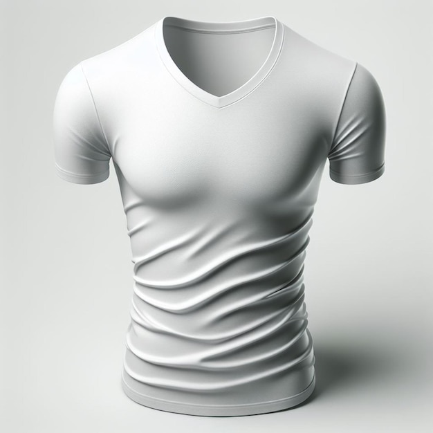 PSD hyper realistic vector art white fabric vcollar tshirt mockup mock up isolated white backdrop