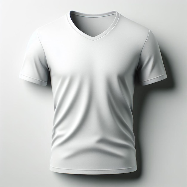 PSD hyper realistic vector art white fabric vcollar tshirt mockup mock up isolated white backdrop