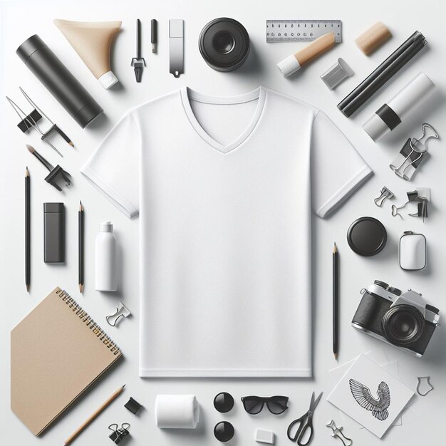 Hyper realistic vector art tessuto bianco vcollar t-shirt mockup mock up sfondo bianco isolato