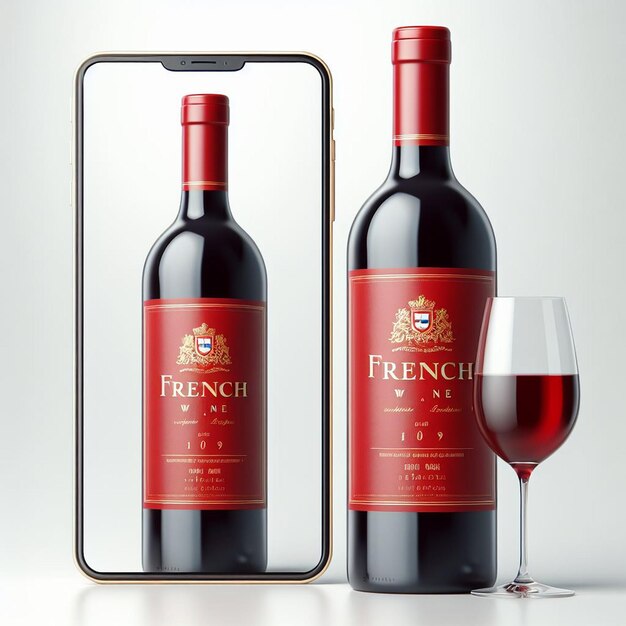 Hyper realistisch geïsoleerd fles franse rode wijn stilstaande foto portret vector kunst emoji illustratie