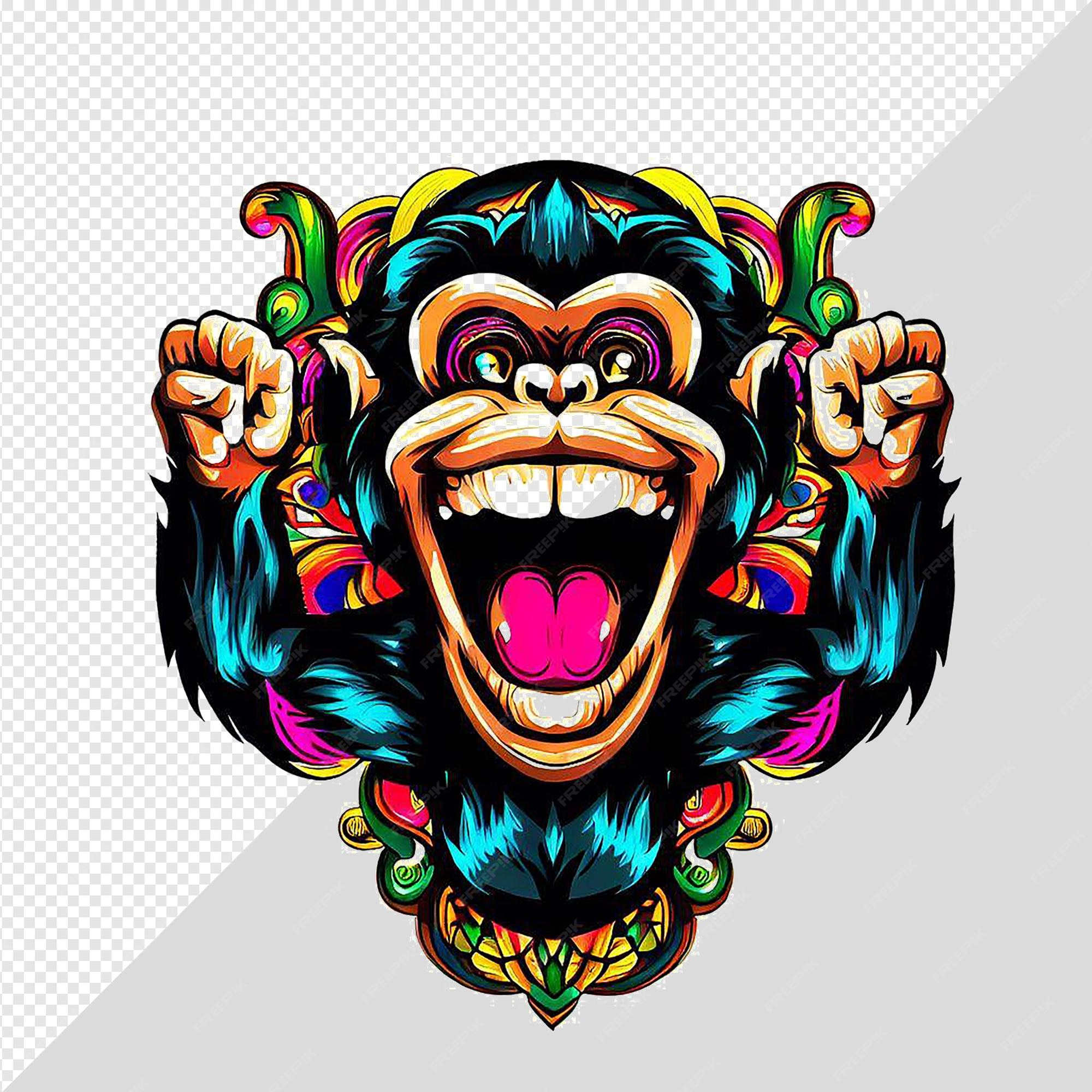 Premium PSD | Hyperealistic drawing chimp monkey smiling laughing teeth