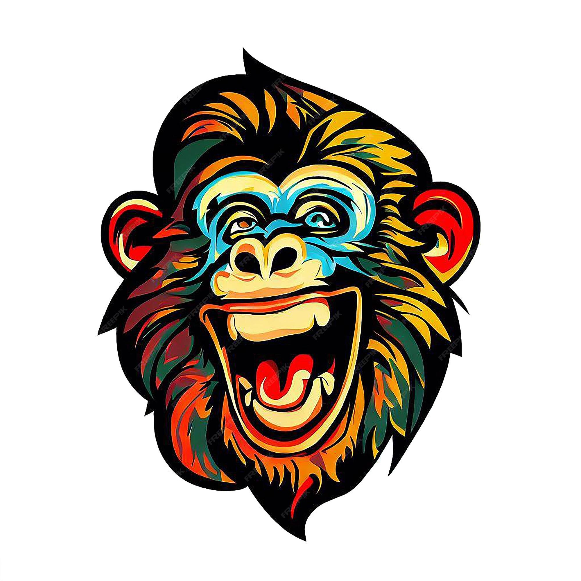 Premium PSD | Hyperealistic drawing chimp monkey smiling laughing teeth