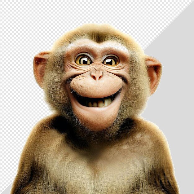 PSD hyperealistic drawing chimp monkey smiling laughing teeth funny isolated transparent background