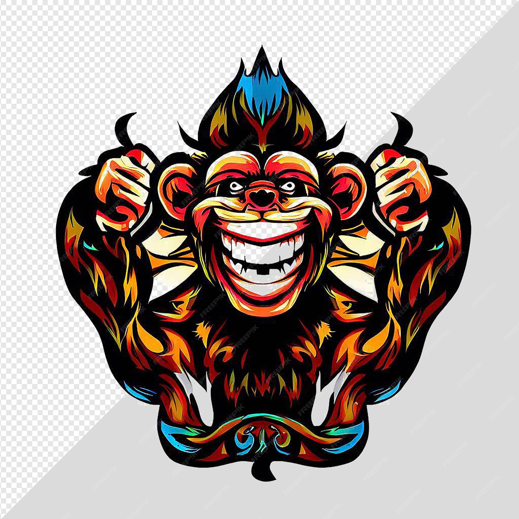 Premium PSD | Hyperealistic drawing chimp monkey smiling laughing teeth