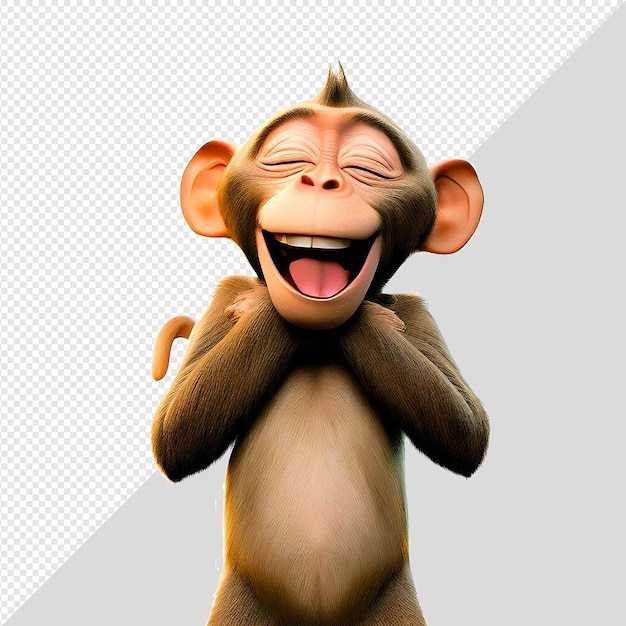 Hyperealistic drawing chimp monkey smiling laughing teeth funny isolated transparent background