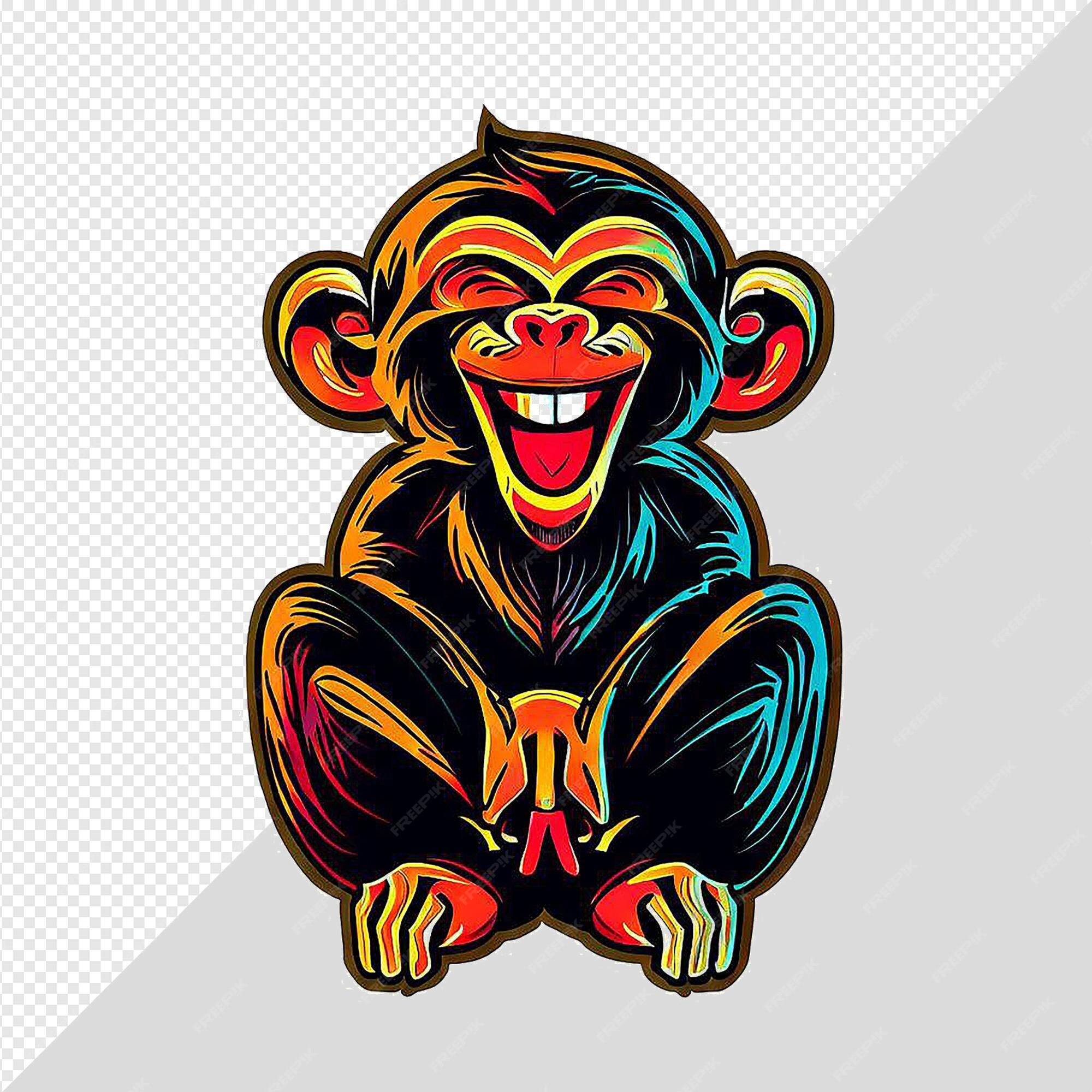 Premium PSD | Hyperealistic drawing chimp monkey smiling laughing teeth