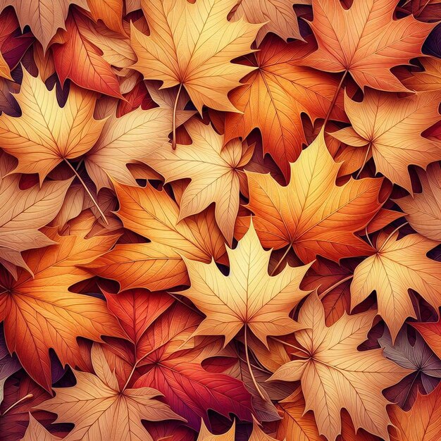 Hyperrealisitic colorful autumn leaves maple leaf pattern seamless background wallpaper