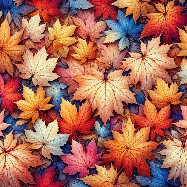 PSD hyperrealisitic colorful autumn leaves maple leaf pattern seamless background wallpaper