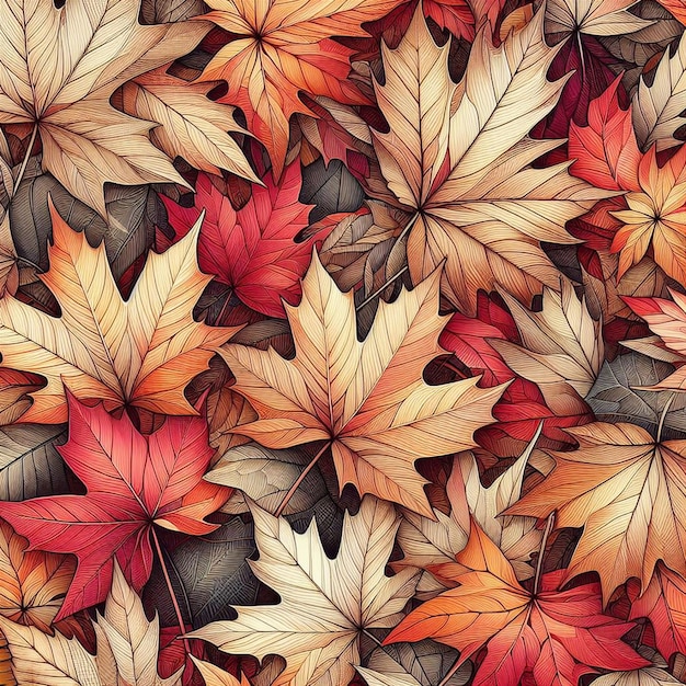 PSD hyperrealistico foglie d'autunno colorate foglia d'acero modello carta da parati di sfondo senza cuciture