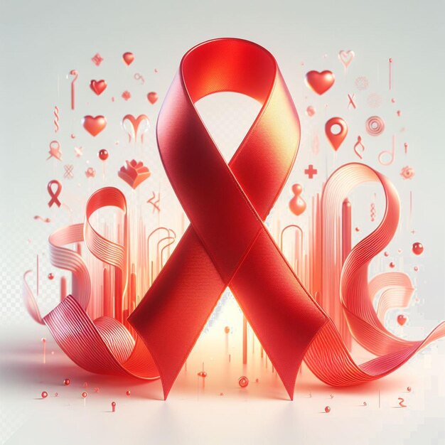 PSD hyperrealistic awareness red ribbon world aids symbol isolated transparent background