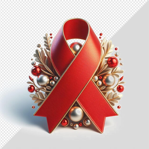 Hyperrealistic awareness red ribbon world aids symbol isolated transparent background