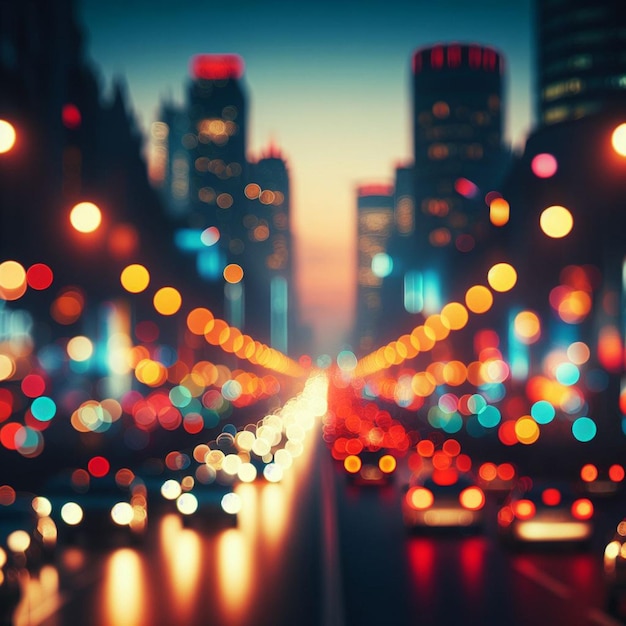 PSD bokeh iperrealistico vibrante traffico automobilistico colorato strada città ora di punta sfondo sfondo