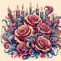 PSD Гиперреалистический букет красочных роз цветочный иллюстрационный дизайн изолированный прозрачный фон