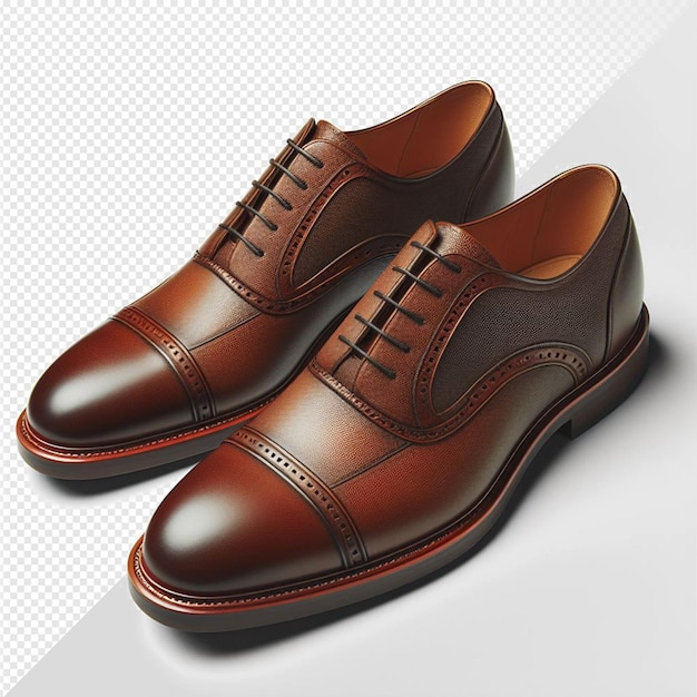 PSD Гиперреалистичная коричневая мужская пара обуви изолированная прозрачная модель фона