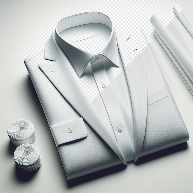 PSD Гиперреалистичная классическая черно-белая рубашка с приспособленным костюмом изолированный прозрачный макет фона