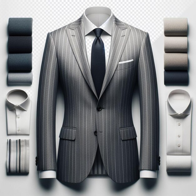 PSD hyperrealistic classic black white tailormade tailored suit isolated transparent background mockup