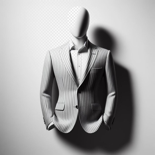 Hyperrealistic classic black white tailormade tailored suit isolated transparent background mockup