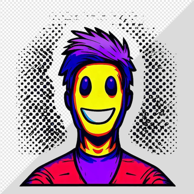 PSD hyperrealistic drawing illustration comic smiling laughing face isolated transparent background