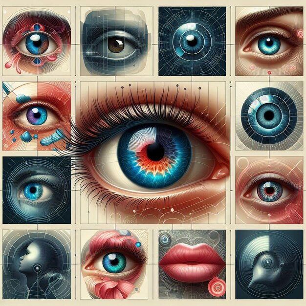 PSD hyperrealistic female iris eye makro face skin colorful bright shining illustration