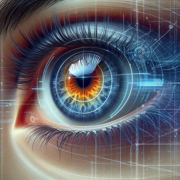 PSD iris femminile iperrealistico occhio macro faccia pelle colorata brillante illustrazione lucente