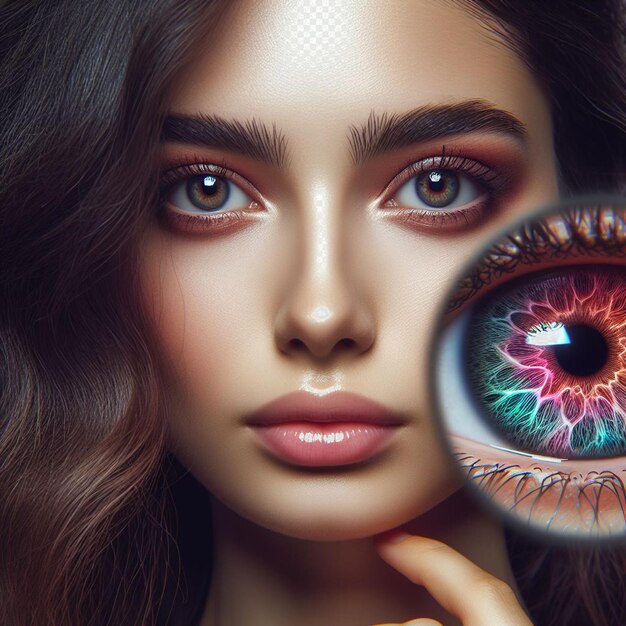 PSD hyperrealistic female iris eye makro face skin colorful bright shining illustration