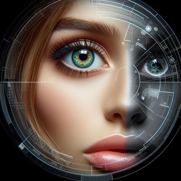 PSD hyperrealistic female iris eye makro face skin colorful bright shining illustration