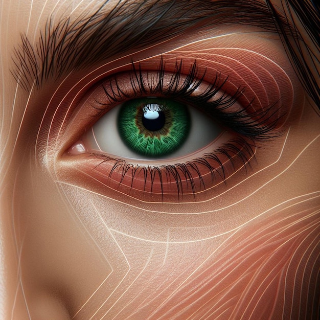 PSD hyperrealistic female iris eye makro face skin colorful bright shining illustration