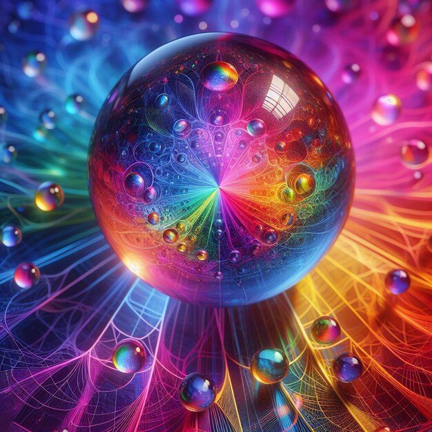 PSD hyperrealistic glass sphere reflecting color light spectrum colorful light beam background backdrop