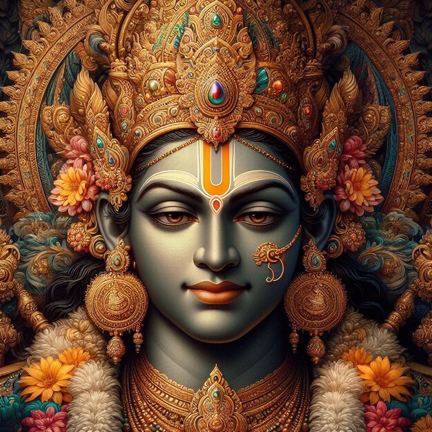 PSD hyperrealistic holy sacred golden hindu lord rama navami religious festival hinduism portrait