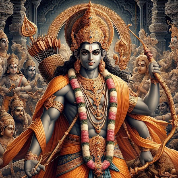 PSD hyperrealistic holy sacred golden hindu lord rama navami religious festival hinduism portrait