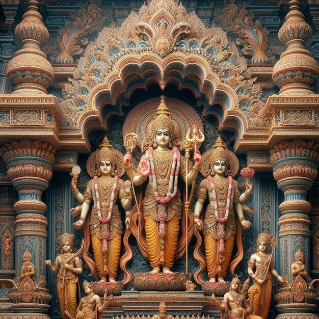 Hyperrealistic holy sacred golden hindu lord rama navami religious festival hinduism portrait