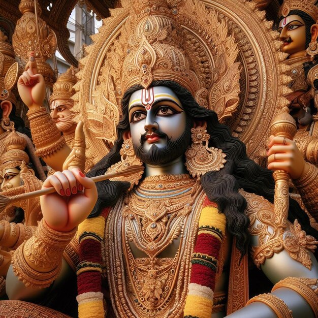 PSD 하이퍼 리얼리즘 성스러운 황금 힌두 신 rama navami 종교 축제 힌두교 초상화