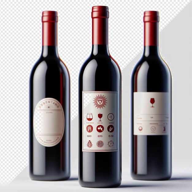 PSD hyperrealistic illustration bottle of finest redwine isolated on transparent background mockup