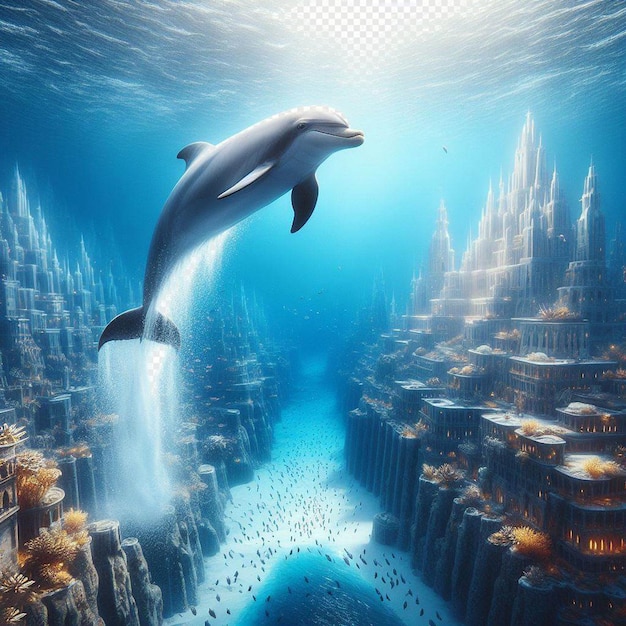 PSD hyperrealistic image dolphin exploring underwater wildlife ocean transparent background