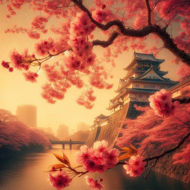 Hyperrealistic japanese sakura cherry blossoms springtime festival background poster nature pic