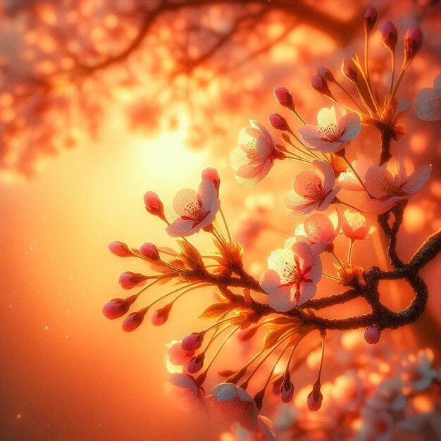 PSD Гиперреалистичный японский сакура вишня цветет весенний фестиваль фон плакат природа картинка