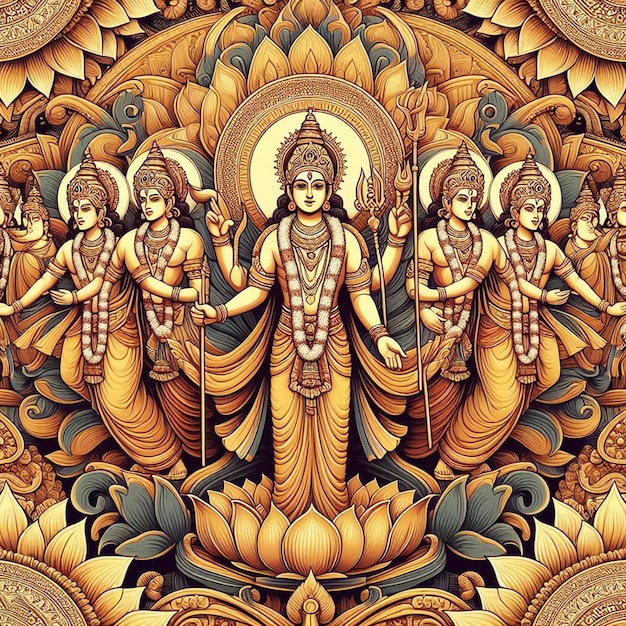 PSD hyperrealistic pattern of hindu god rama navami illustration