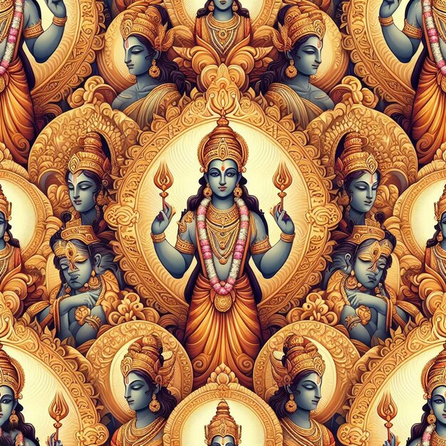 PSD hyperrealistic pattern of hindu god rama navami illustration