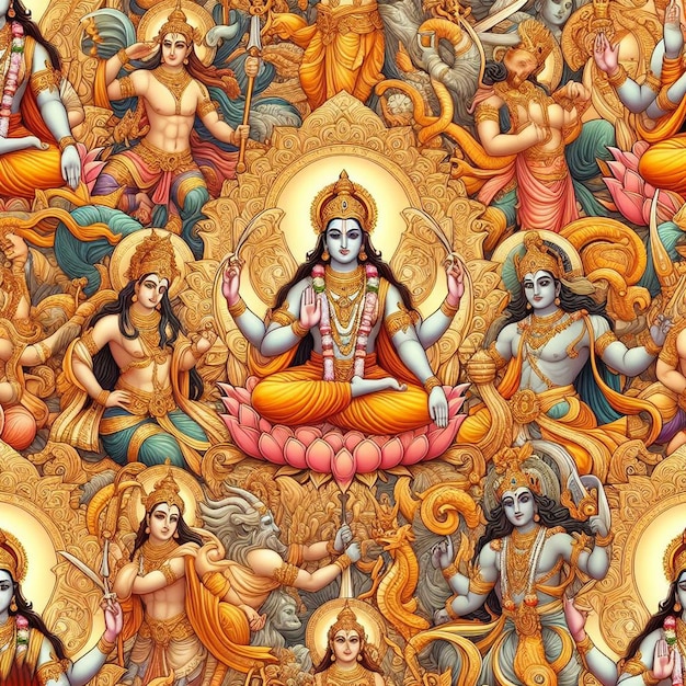 PSD 힌두교 신의 초현실적인 패턴 라마 나바미 일러스트레이션