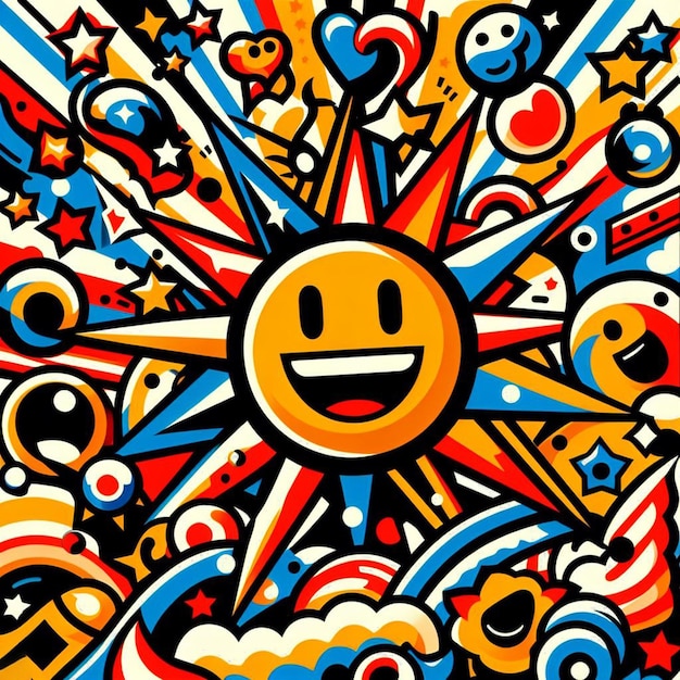 PSD Гиперреалистичный рисунок улыбающегося смайлика смайлика аватара причудливый дизайн бесшовная текстура ткани