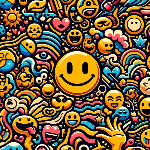 PSD hyperrealistic pattern of smily emoticon emoji avatar fancy design seamless fabric texture