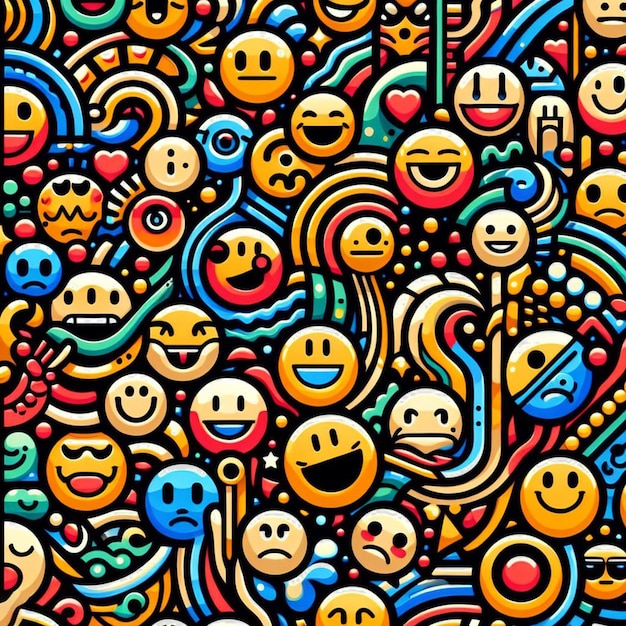 Hyperrealistic pattern of smily emoticon emoji avatar fancy design seamless fabric texture