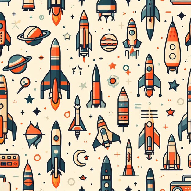 PSD hyperrealistic seamless space colorful vector pattern texture fabric rockets ufo astronauts alien