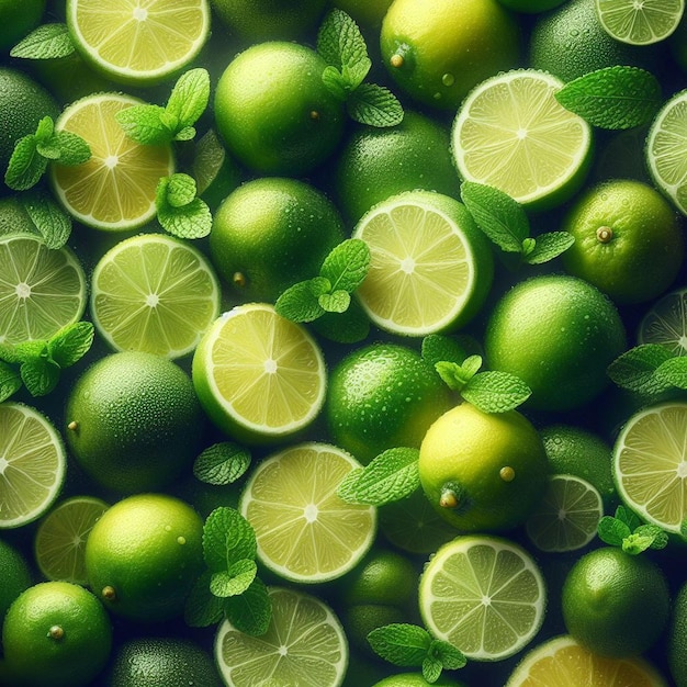 ハイパーリアルなシームレス トロピカル フルーティ 緑 黄色 赤 レモン ライム フルーツ 質感 パターン 織物
