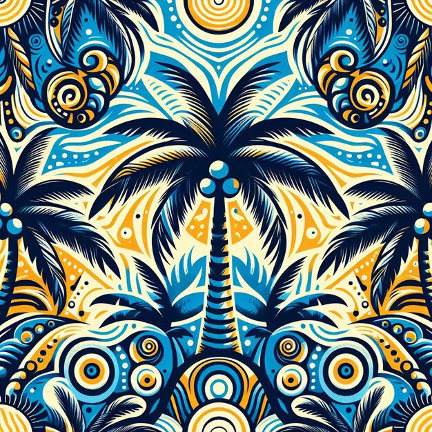 PSD hyperrealistic tropical exotic colorful coconut palm tree beach pattern transparent background pic