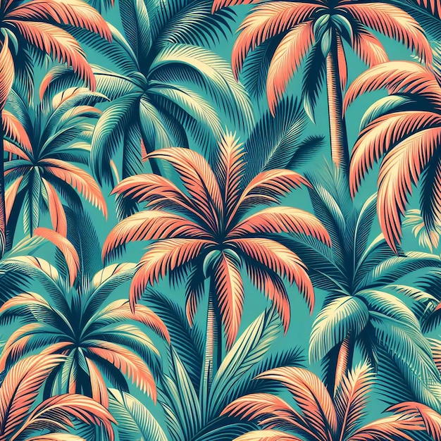 초현실적인 열대 이국적인 다채로운 코코  나무 해변 패턴 투명한 배경 사진