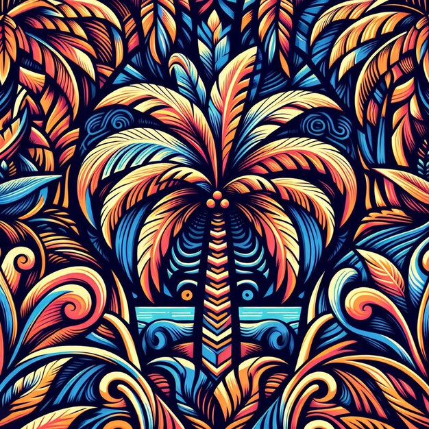 Hyperrealistic tropical exotic colorful coconut palm tree beach pattern transparent background pic