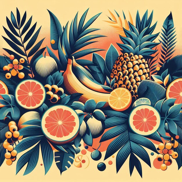 Hyperrealistic tropical exotic fresh colorful fruit fruits food pattern transparent background pic