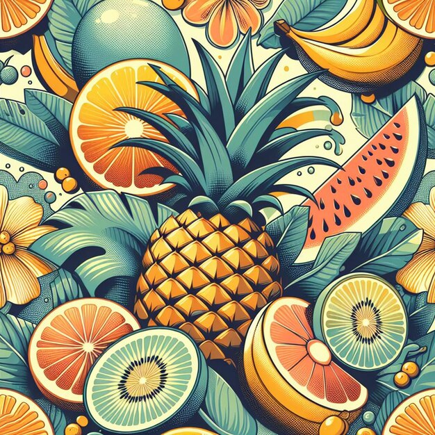 Hyperrealistic tropical exotic fresh colorful fruit fruits food pattern transparent background pic